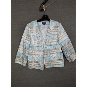 Pendleton Womens‎ Jacket 12 Blue Plaid Open Blazer Silk Blend Preppy Academia